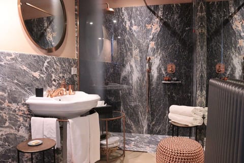 Suite | Bathroom | Separate tub and shower, rainfall showerhead, hair dryer, bathrobes