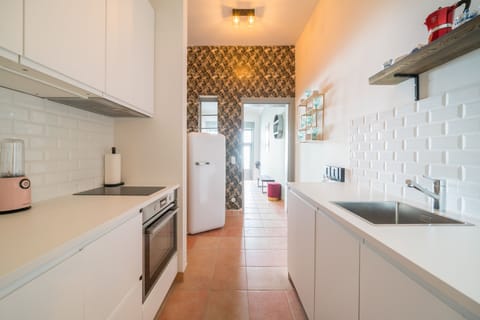 Design Apartment | Private kitchen | Full-size fridge, microwave, stovetop, toaster