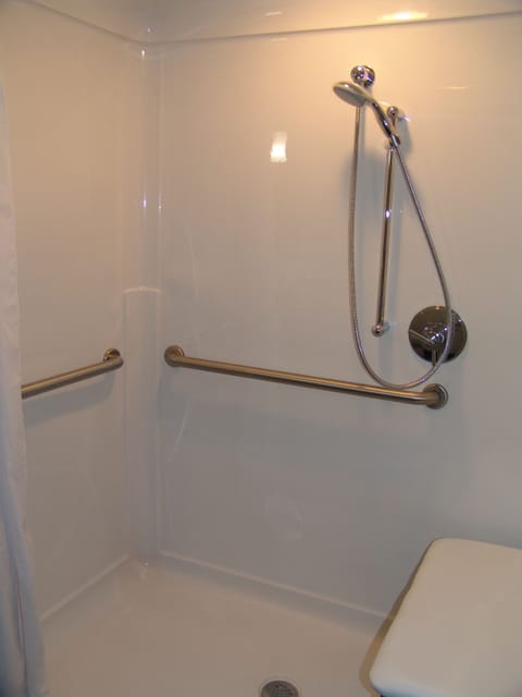 Combined shower/tub, eco-friendly toiletries, hair dryer, towels