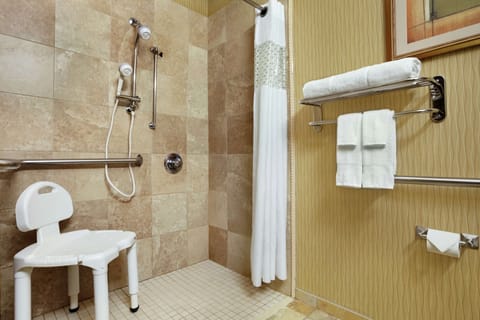 Room, 1 King Bed, Accessible, Non Smoking | Bathroom | Combined shower/tub, designer toiletries, hair dryer, towels