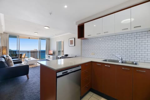 Two-Bedroom Apartment with Ocean View (High Floor) | Private kitchen | Full-size fridge, microwave, oven, stovetop