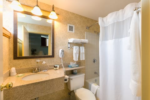 Combined shower/tub, hair dryer, towels