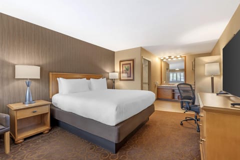 Room, 1 King Bed (Shower Only) | Desk, laptop workspace, iron/ironing board, free cribs/infant beds