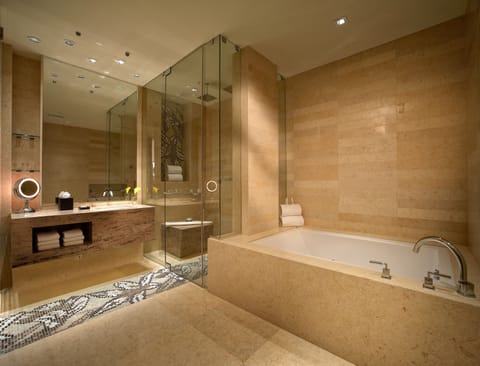 Master Suite  | Bathroom | Rainfall showerhead, designer toiletries, hair dryer, bathrobes