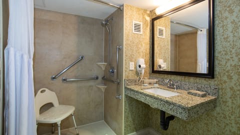 Standard Room, 1 King Bed, Mobility Accessible (Mobility, Roll-In Shower) | Bathroom | Free toiletries, hair dryer, towels