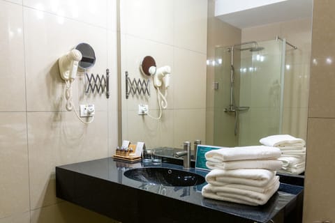 Deluxe Room | Bathroom | Rainfall showerhead, free toiletries, hair dryer, bathrobes