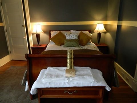 Burgundy Plum Room with shared bath | Premium bedding, individually decorated, individually furnished