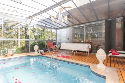 Indoor pool, open 10:00 AM to 10:00 PM, sun loungers