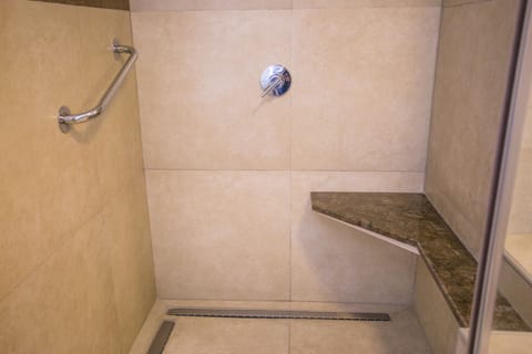 Combined shower/tub, deep soaking tub, hair dryer, bidet