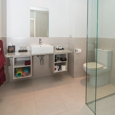 Luxury | Bathroom | Shower, designer toiletries, hair dryer, bathrobes