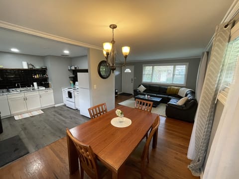 Open floor plan for kitchen, dining room, and living room.