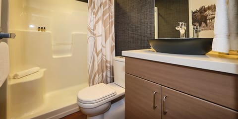 Deluxe Room, 1 King Bed | Bathroom | Shower, designer toiletries, hair dryer, bathrobes
