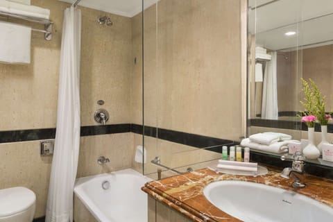 Deluxe Room | Bathroom | Combined shower/tub, designer toiletries, hair dryer, bathrobes