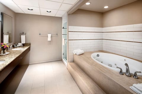 Suite, 1 King Bed | Bathroom | Combined shower/tub, eco-friendly toiletries, hair dryer, towels