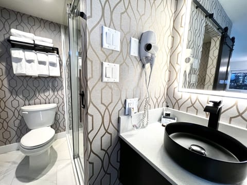 Standard Room, 2 Queen Beds, Non Smoking | Bathroom | Shower, rainfall showerhead, free toiletries, hair dryer