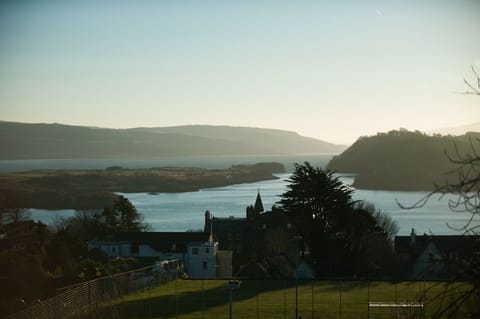 Winter view from An Cala towards Calve island, Tobermory bay and Aros park