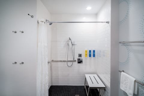 Room, 1 King Bed, Accessible (Roll-In Shower) | Bathroom | Free toiletries, hair dryer, towels