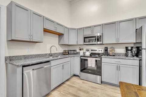 Whip up your favorite meals with ease in our fully-equipped and spacious kitchen with new granite countertops, stainless steel appliances, and two coffee makers to get you going in the morning.