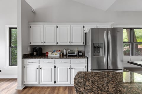 Kitchen area w/ keurig (pot & single), toaster oven, & blender available.