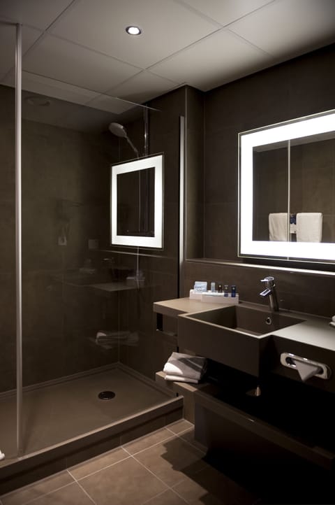 Eco-friendly toiletries, hair dryer, towels, toilet paper