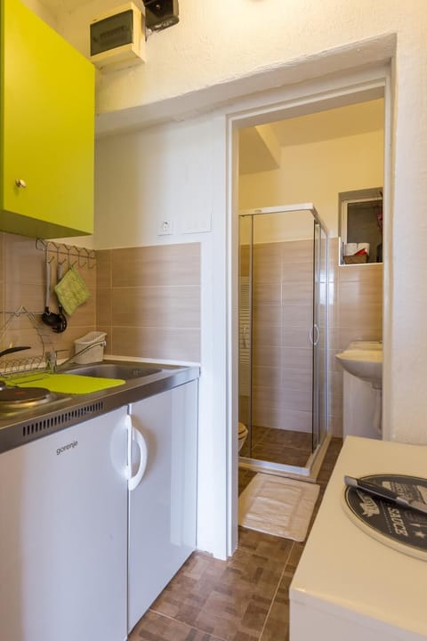 Studio (Studio Apartment with Terrace) | Private kitchen | Fridge, stovetop, electric kettle, cookware/dishes/utensils