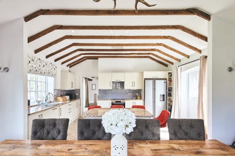 The kitchen and dining table at Flock Cottage, Welsh Borders