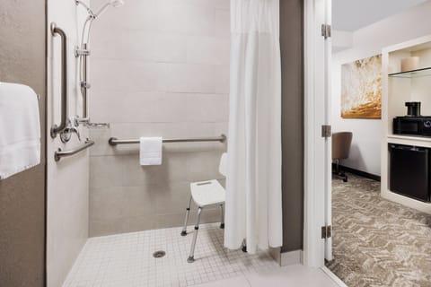 Suite, 1 King Bed with Sofa bed (Mobility Accessible, Roll-In Shower) | Bathroom | Combined shower/tub, free toiletries, hair dryer, towels