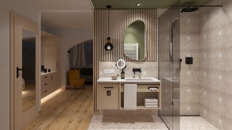 Grand Double Room | Bathroom | Free toiletries, hair dryer, bathrobes, towels