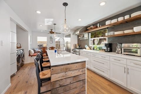 Modern Farm-style Kitchen, 4 Barstools at Island plus Dining Table for 6+ beyond