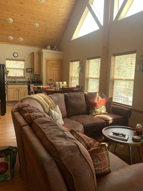 Large sectional with recliners in main room.