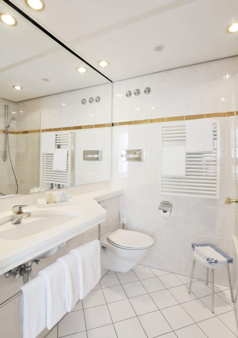 Double Room (streetview) | Bathroom | Combined shower/tub, eco-friendly toiletries, hair dryer, bathrobes