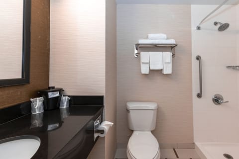 Room, 1 King Bed | Bathroom | Combined shower/tub, hydromassage showerhead, designer toiletries