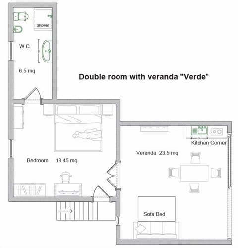 Double room with veranda Verde 2