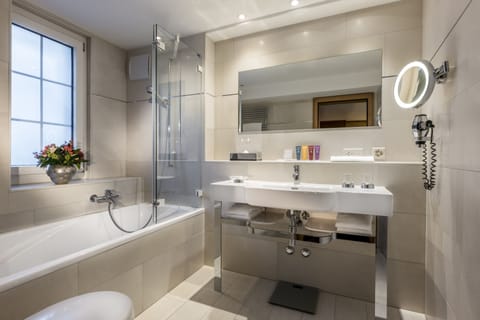 Alpenrose Double Room | Bathroom | Combined shower/tub, deep soaking tub, designer toiletries, hair dryer