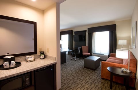 Studio Suite, 1 King Bed, Refrigerator & Microwave | Living area | 42-inch flat-screen TV with cable channels, TV