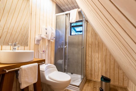 Superior Cabin, 3 Bedrooms (5 Adults) | Bathroom | Combined shower/tub, rainfall showerhead, hair dryer, towels