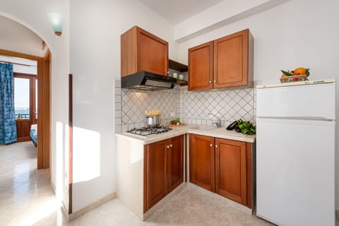 Standard Apartment | Private kitchen | Fridge, stovetop, electric kettle, cookware/dishes/utensils