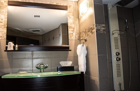 Standard Suite, 1 King Bed, Refrigerator, Lake View | Bathroom | Hair dryer, towels
