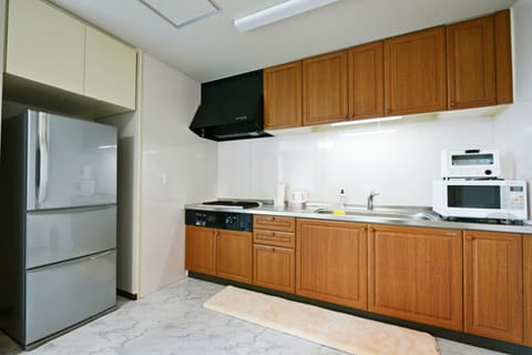 Presidential Apartment | Private kitchen | Full-size fridge, microwave, stovetop, electric kettle