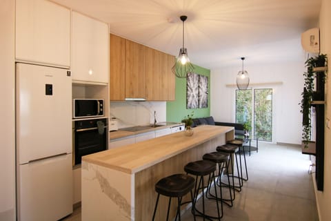 Luxury Apartment | Private kitchen | Fridge, microwave, stovetop, electric kettle