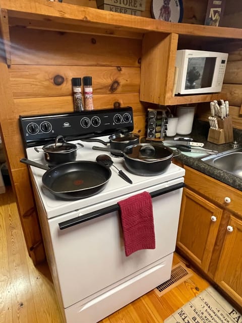 Pots/pans, salt/pepper, full spice rack, sugar, flour, cooking oil is supplied.