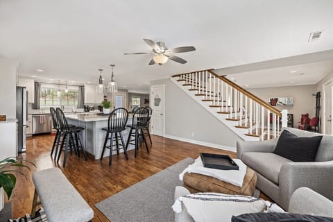 To the left of the front door is our large kitchen and conversation seating.