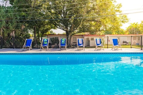 Relax in the salt water pool.  It has no chlorine and is very good for the skin.  Very large at 20x40 feet (6 x 12m).  Depth ranges from 3.5 to 7 feet (1.1 to 2.15m).  Shared by eight units around a common back yard.