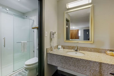 Combined shower/tub, hair dryer, towels