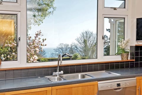 Sea views from the kitchen sink. (there is a dishwasher though!)