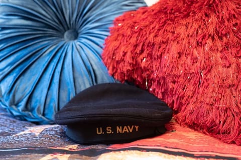 Navy Room bed pillows.