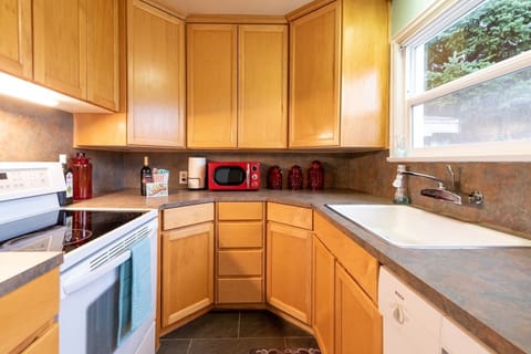 Cook up some of your favorite recipes in the well-equipped kitchen.