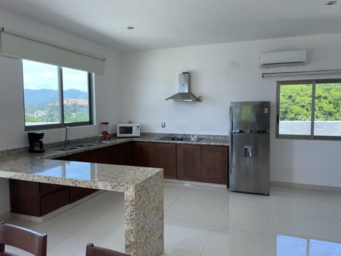 Panoramic Apartment | Private kitchen | Fridge, blender, cookware/dishes/utensils