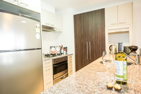 Deluxe Apartment | Private kitchen | Full-size fridge, microwave, oven, stovetop