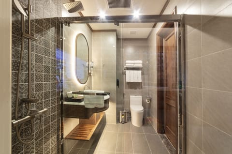 Deluxe Family | Bathroom | Shower, rainfall showerhead, free toiletries, hair dryer